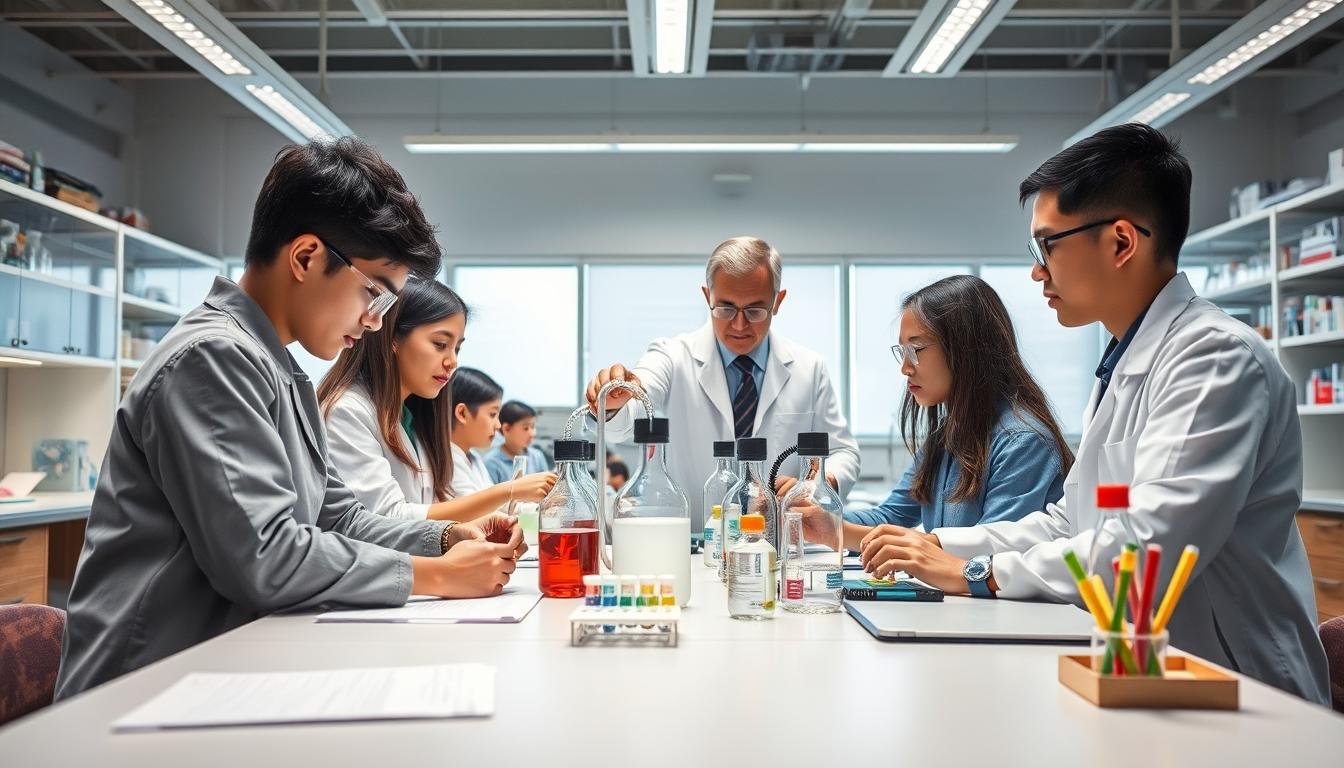 Students working in research laboratory